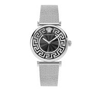 Versace Greca Chic Collection Reloj de lujo para mujer con pulsera de plata con caja plateada y esfera negra, Negro -, OS, Versace | Greca Chic, Negro -, OS, Versace | Greca Chic