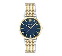 Versace Greca Slim Collection - Reloj de lujo para hombre con pulsera de dos tonos y caja con esfera azul