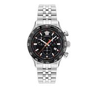 Versace Hellenyium Chrono Collection Reloj de lujo para hombre con pulsera de plata con caja de acero inoxidable y esfera negra, plateado, OS, Versace | Hellenyium