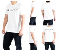 Versace la Línea Principal Bordado Logo Camiseta Algodón Iconic Retro Top S