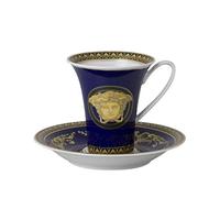 Versace Medusa Taza Alta y Plato para Café, Porcelana, Azul, 17x17x7.7 cm