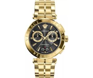 Versace - Reloj de Pulsera de Cuarzo para Hombre, Pulsera y Caja de Acero Inoxidable de Color Dorado, Esfera analógica Negra - VE1D02823, Negro, Moda