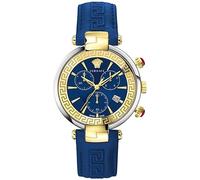 Versace Reloj de Pulsera para Mujer de Cuarzo a la Moda, Correa de Piel Azul, Caja de Acero Inoxidable, Esfera analógica Azul - VE2M00221