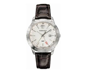 Versace - Reloj GMT de cuero marrón y acero plateado - Accessories - Hombre - Multicolor - ONE SIZE -