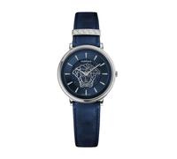 Versace- V Circle Reloj Correa de Cuero Negro- Accessories- Mujer- Gris- ONE SIZE- V Circle Reloj Correa de Cuero Negro