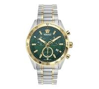 Versace V-Code Chrono Collection - Reloj de lujo para hombre con pulsera de dos tonos y caja con esfera verde