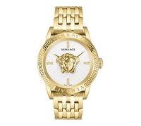Versace V-Code Collection Reloj de lujo para hombre con pulsera dorado con caja dorada y esfera plateada, Oro, OS, Código V, Oro, OS, lujoso