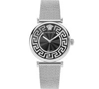 Versace Greca Chic Collection Reloj de lujo para mujer con pulsera de plata con caja plateada y esfera negra, Negro -, OS, Versace | Greca Chic, Negro -, OS, Versace | Greca Chic