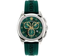 Versace Reloj cronógrafo para hombre, cronógrafo, geo, verde, plata, 43 mm, VE7CA0223, verde, Lujo