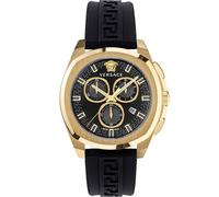 Versace Reloj cronógrafo para hombre, cronógrafo, GEO, negro, dorado, 43 mm, VE7CA0423, Negro , Correa