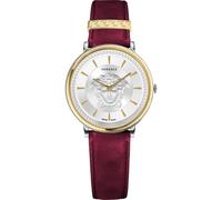 Versace - Reloj de Mujer de Cuarzo a la Moda, Correa de Piel roja, Caja de Acero Inoxidable, Esfera analógica Gris - VE8101819