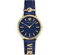 Versace- V Circle Reloj de Cuero Azul/Oro- Accessories- Mujer- Azul- ONE SIZE- V Circle Reloj de Cuero Azul/Oro