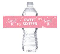VERSAINSECT Pink Sweet Sixteen Water Bottle Labels Stickers for Girls / 16th Birthday Bottle Wrappers / 16th Wedding Anniversary/Sweet 16 Sign Party Water Labels Supplies (Set of 32)