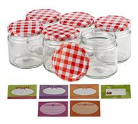 versandfuxx24 Juego de 6 tarros de conservas de 210 ml con pegatinas