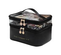 Versátil estuche de almacenamiento de maquillaje con dos compartimentos separados, elegantes bolsas de viaje, elegante bolsa de maquillaje para cosméticos, Black