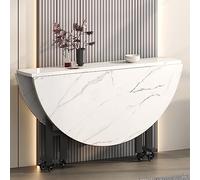 Versátil mesa de cocina redonda de 120 cm con 6 ruedas, mesa de comedor plegable que ahorra espacio y escritorio extensible plegable para cocina y oficina en casa (Bianco)