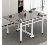 Versátil mesa de comedor plegable móvil con 8 ruedas, diseño de hojas colgantes para espacios pequeños, uso en interiores y exteriores, no requiere montaje, color blanco, 1,2 m