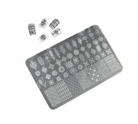 Versátil placa de sello de uñas de acero inoxidable para diseños artísticos, cuadrículas a rayas y plantillas de patrón de pata de gallo, patrones de placa de estampado de uñas fáciles de usar