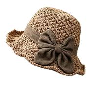 Versatile Retro Woven Handmade Straw Hat with Ruffled Bow, Elegant Crochet Straw, Summer Beach Sun Hat Women, Panama Bucket Hats, Wide Brim Fedora Cap, Foldable Breathable Fashion (Coffee*1)