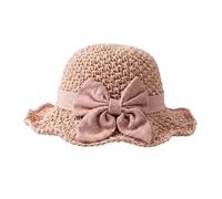 Versatile Retro Woven Handmade Straw Hat with Ruffled Bow Elegant French Sun Hat Wide Brim Packable French Bucket Crochet Foldable Breathable (Pink)