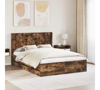 Versear Cama Matrimonial 150 x 200 cm con Espacio de Almacenaje Marco de Cama Moderno Soporte de Listones de Madera-Roble ahumado-150 x 200 cm