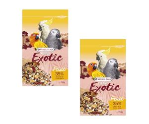 Versele-Laga Prestige Exotic Parrots Fruit | Paquete Doble | 2 x 750 g | Alimento Complementario para Loros | A Base de Semillas, Cereales y Frutas | Contiene Papaya, Plátano, Piña y Albaricoques