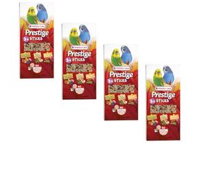 Versele-Laga Prestige Sticks Periquitos Triple Variety | Pack de 4 | 4 x 90 g | Snack para periquitos pequeños | Frutas & Flores, Verduras & Diente de León, Huevo & Tomillo