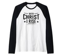 Versículo bíblico Cristiano con Cristo I Rise Philippians 4:13 Camiseta Manga Raglan