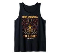 Versículo bíblico de Oscuridad a la Luz Cristiano Pedro 2:9 Born Again Camiseta sin Mangas