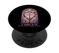 Versículo de la Biblia Vidriera 1 Juan 4:19 Oración de Amor San Valentín PopSockets PopGrip Adhesivo