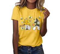 Versión clásica para mujer, camiseta de manga corta con cuello redondo de algodón, divertido estampado de abejas blancas, amarillo, M