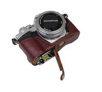 Versión de Apertura Inferior Compatible con Olympus OM-D E-M10 Mark IV Funda Protectora de Cuero Real para Media cámara con Capa Superior y diseño de trípode con Correa de Mano Marrón Oscuro