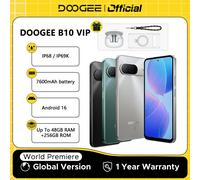 Versión Global del Teléfono Inteligente DOOGEE B10, Android 16, Batería de 7600 mAh, 6 GB de RAM, 256 GB de Almacenamiento, Pantalla de 6.6'', Cámara IA de 64 MP, IP68/IP69K 6GB 256GB Black VIP