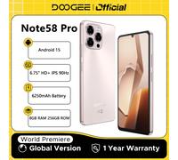 Versión Global DOOGEE Note58 Pro Smartphone 6,75 "HD + pantalla 8GB RAM 256GB ROM 6250mAh batería grande NFC Android 15 teléfono móvil 8GB 256GB Black