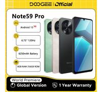 Versión Global DOOGEE Note59 Pro 5G Smartphone Android 15 teléfono móvil 8GB RAM 256GB ROM 6,75 "HD + 6250mAh batería NFC teléfono móvil 8GB 256GB Black
