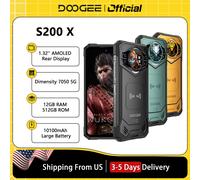 Versión Global DOOGEE S200 X 5G teléfono resistente 6,72 "dimensidad 7050 12GB + 512GB AI Triple cámara 10100mAh batería NFC Smartphone S200 X 12GB 512GB BK
