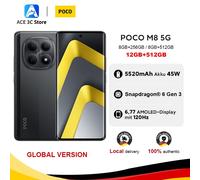 Versión Global POCO M8 5G 512GB 256GB Snapdragon 6 Gen 3 Smartphone Pantalla AMOLED de 6.77" Cámara de 50Mp Batería de 5520 mAh 45W Teléfono Celular Xiaomi Silver