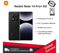 Versión global Xiaomi Redmi Note 14 Pro + 5G NFC sin cabezal de carga Pantalla de cristal Snapdragon de 6,67 pulgadas ® 7S Gen3 Ice Blue(No Charger)