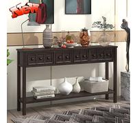 Versión mejorada, estilo granja, mesa consola de 60 pulgadas de largo para entrada con 4 cajones, elegante mesa de sofá de pasillo de madera maciza con almacenamiento y estante inferior para sala de