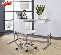 Versión mejorada, parte superior de vidrio templado transparente de 47 pulgadas, escritorio para computadora con marco de metal, mesa moderna para oficina en casa, estación de trabajo, mesa de