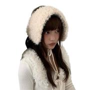 Version of Simple Thickened Plush Ear Protection Earmuffs Autumn and Winter Street Warmth Lace-up Headband For Women's(Creamy-White)