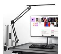 VERSKI Lámpara de escritorio LED, lámpara de escritorio para el hogar, oficina, protección ocular, lámpara de luz diurna, 5 temperaturas de color y brillo ajustables, con adaptador QC 3.0, 12W