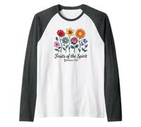 Verso bíblico Christian Gálatas 5:22 Escritura Floral Camiseta Manga Raglan