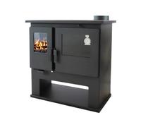 Verso CS Lite - Estufa de leña con horno de 7,7 kW, 82,2% de alta eficiencia, placa de metal y horno con termómetro, placa superior de acero (sin hierro fundido), calefacción para chimenea de 135-165