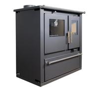 Verso CS Plus - Estufa de leña con horno de 7,7 kW, 82,2% de alta uerpo de acero extragrande, placa de metal y termómetro, calefacción para chimenea de 135-165 m³, salida de humo de 150