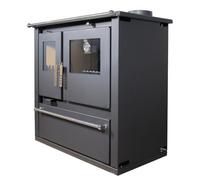 Verso CS Plus - Estufa de leña con horno de 7,7 kW, 82,2% de alta uerpo de acero extragrande, placa de metal y termómetro, calefacción para chimenea de 135-165 m³, salida de humo de 150