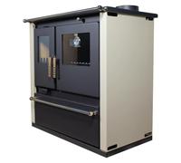 Verso CS Plus - Estufa de leña con horno de 7,7 kW, 82,2% de alta uerpo de acero extragrande, placa de metal y termómetro, calefacción para chimenea de 135-165 m³, salida de humo de 150