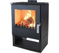 Verso Rheia - Estufa de leña de 5 kW, 80,2% de alta eficiencia, placa superior compacta de acero (sin hierro fundido), estufa pequeña para 70-100 m³, emisiones Eco Low y salida de humo de 150 mm