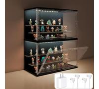 VERSSURE 2 vitrinas transparentes para coleccionables, vitrina ajustable de 3 niveles con luz LED, contenedores de almacenamiento apilables con puerta magnética para joyas (negro)