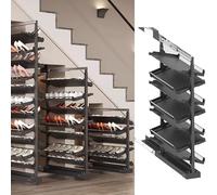 Verstelbare schoenenrek met 7 lagen - Ruimtebesparende, stapelbare metalen opbergplank voor kasten en kleine slaapkamers, verticaal ontwerp, zwart (50 cm) - Efficiënte oplossing voor het opbergen va